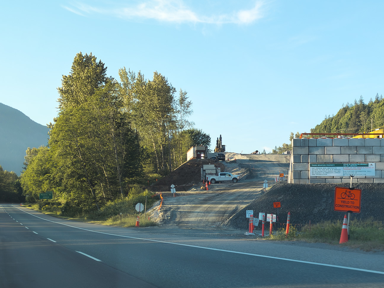 View of the entrance to a TransMountain construction site