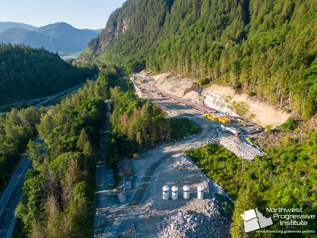 Aerial view of TransMountain pipeline construction in British Columbia