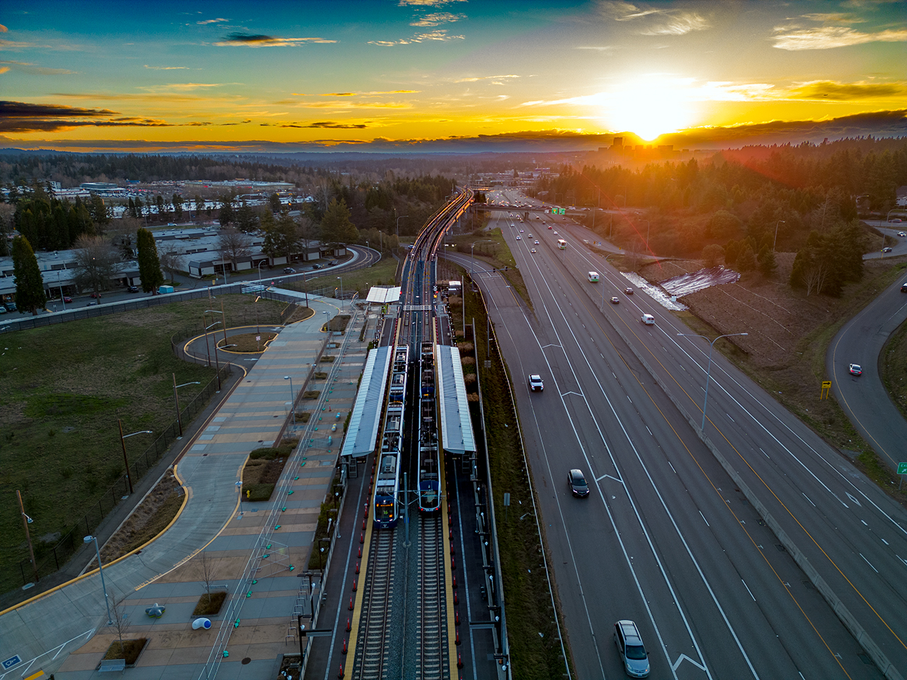Sunset during simulated service on East Link / Line 2