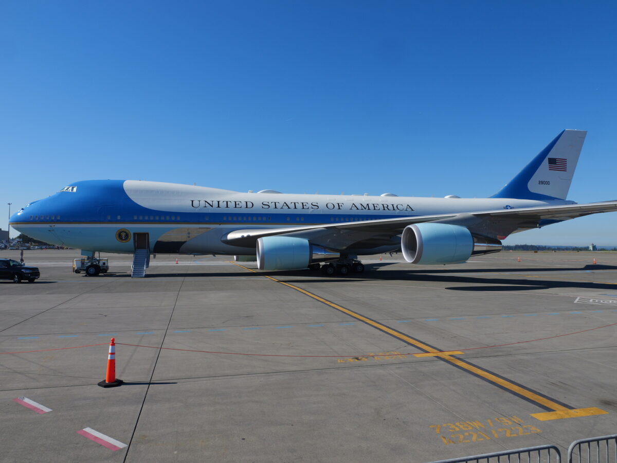 President Biden's Air Force transport (Air Force One) parked at Seattle-Tacoma International Airport